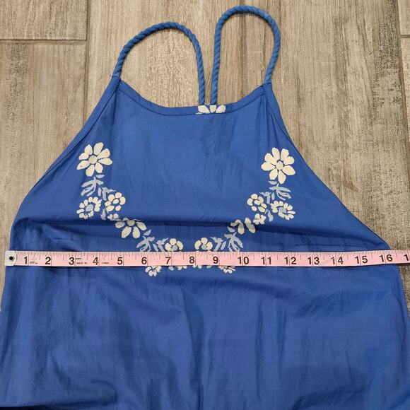 Free People‎ Deserted Island Mini Dress Women L Blue Open Back Boho Summer Beach - Picture 5 of 13